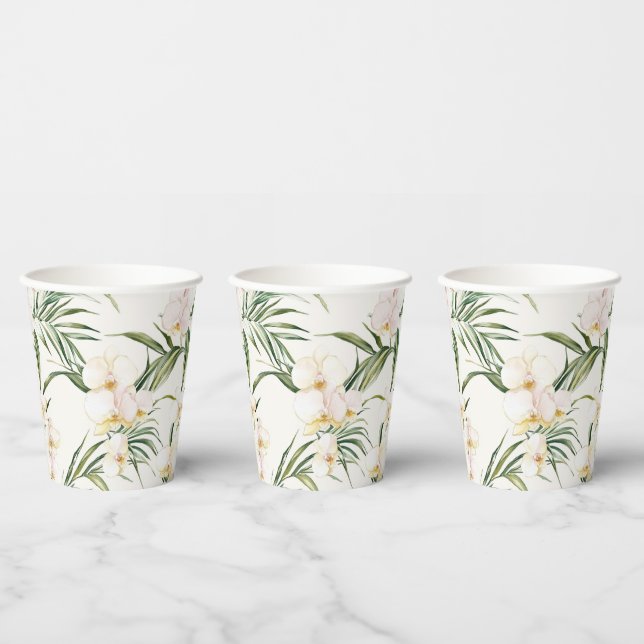 Tropical White Orchid Flowers Bridal Shower Paper Cups (Multi)
