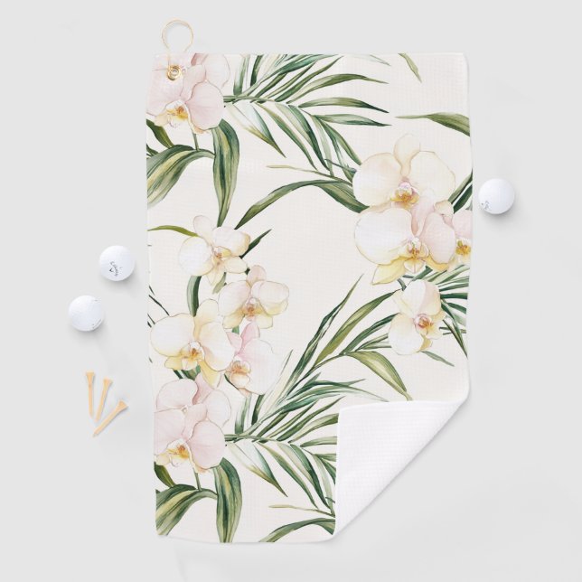 Tropical White Orchid Flowers   Golf Towel (InSitu)