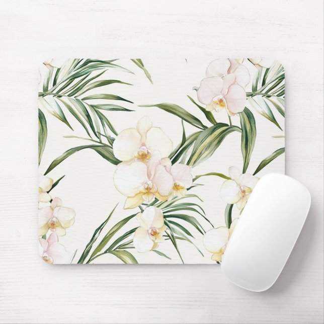 Tropical White Orchid Flowers   Mouse Mat (With Mouse)