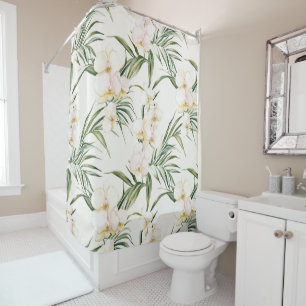 Tropical White Orchid Flowers   Shower Curtain