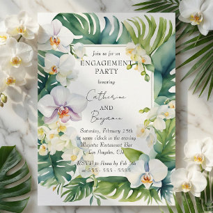 Tropical White Orchid & Greenery Engagement Party Invitation