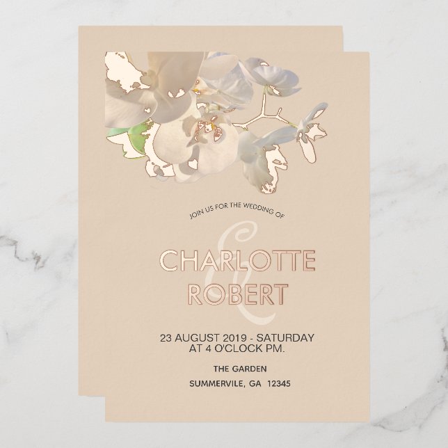 Tropical White Orchids Rose Gold Wedding   (Front/Back)