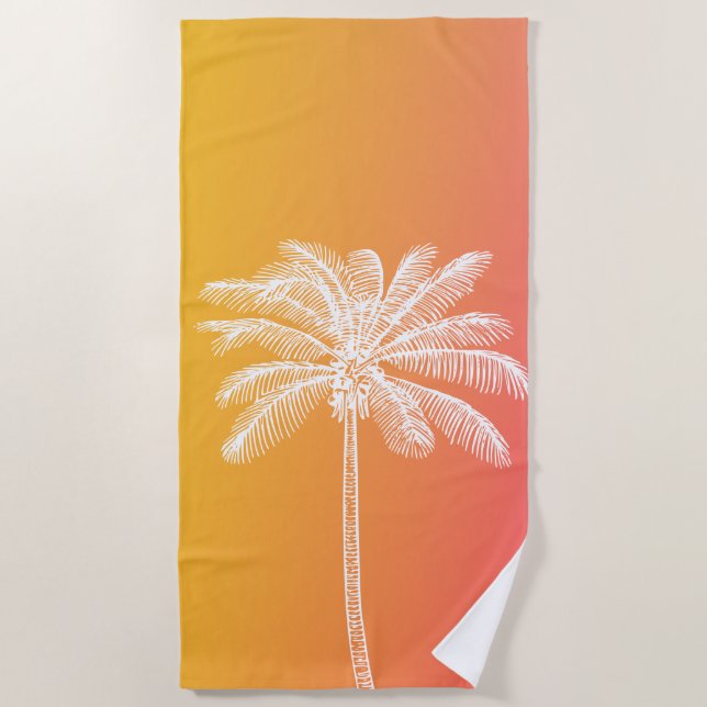 Tropical White palm tree sunset Beach Towel (Front)