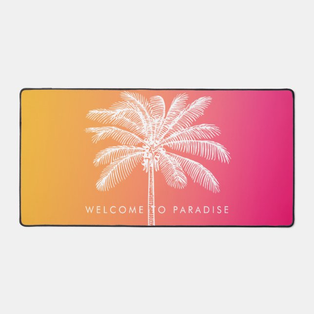 Tropical White palm tree sunset Desk Mat (Front)