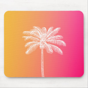 Tropical White palm tree sunset Mouse Mat