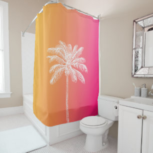 Tropical White palm tree sunset Shower Curtain