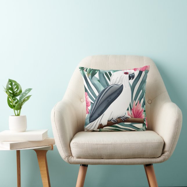 Tropical White Parrot Bird Pattern Cushion (Chair)