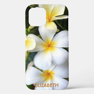 Tropical White Plumeria Floral Name Personalised iPhone 12 Case