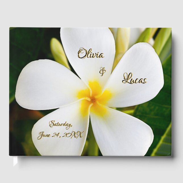 Tropical White Plumeria - New Beginnings - Wedding Guest Book (Front)