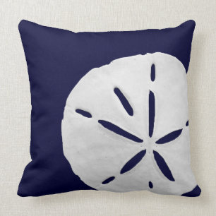 Tropical White Sand Dollar on Navy Blue Beach Cushion