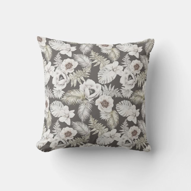Tropical White Summer Florals Cushion (Front)