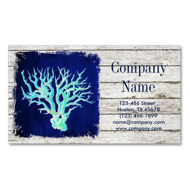 tropical whitewashed wood nautical coral reef 	Magnetic business card (Front)