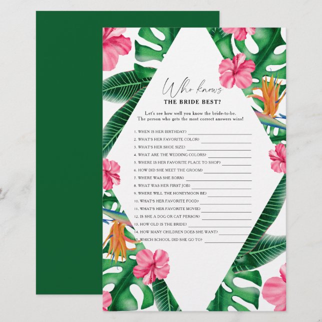 Tropical - Who knows the bride best game (Front/Back)