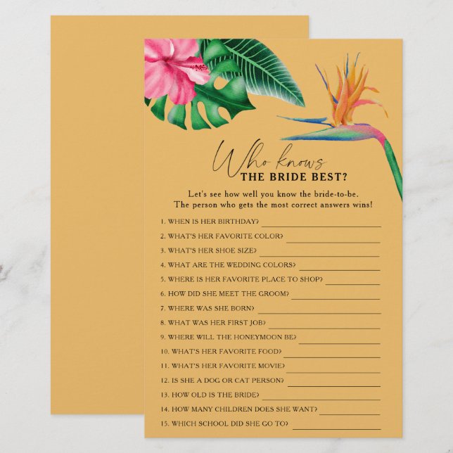 Tropical - Who knows the bride best game (Front/Back)