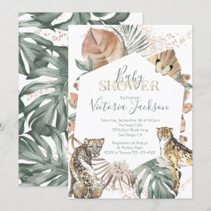 Tropical Wild Animal Palm Gold Baby Shower Invitation