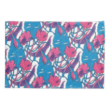 Tropical Wild Flowers Blue Pink Modern Exotic