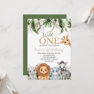 Tropical Wild One Jungle Animals Boy 1st Birthday Invitation