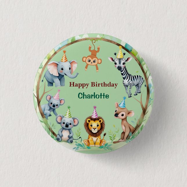 Tropical Wild One Jungle Safari Animals Birthday  3 Cm Round Badge (Front)