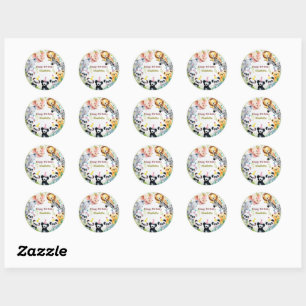 Tropical Wild One Jungle Safari Animals Birthday Classic Round Sticker