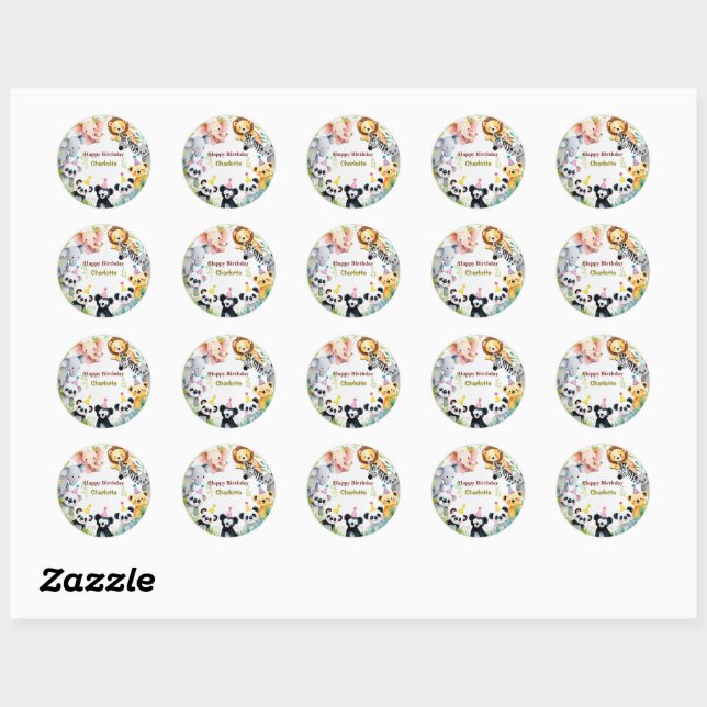 Tropical Wild One Jungle Safari Animals Birthday  Classic Round Sticker (Sheet)