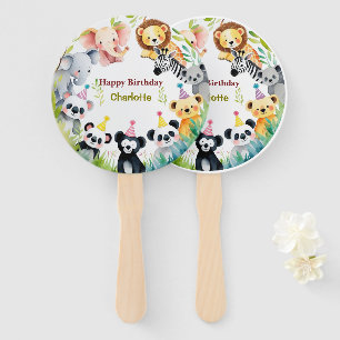 Tropical Wild One Jungle Safari Animals Birthday Hand Fan