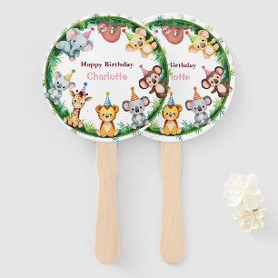 Tropical Wild One Jungle Safari Animals Birthday Hand Fan