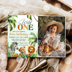 Tropical Wild One Jungle Safari Animals Birthday Invitation