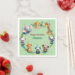 Tropical Wild One Jungle Safari Animals Birthday  Napkin