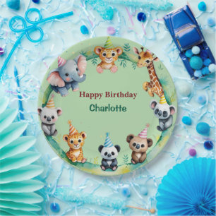 Tropical Wild One Jungle Safari Animals Birthday Paper Plate