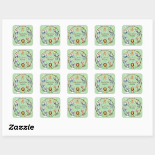 Tropical Wild One Jungle Safari Animals Birthday Square Sticker