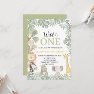 Tropical Wild One Safari Animals Boy 1st Birthday  Invitation