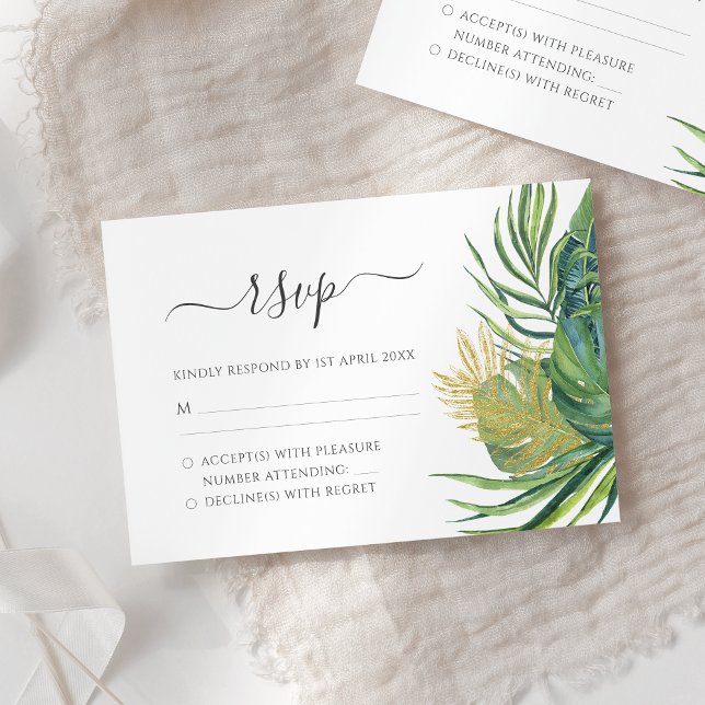 Tropical Wild Palm Leaves Wedding RSVP Card (Creator Uploaded)