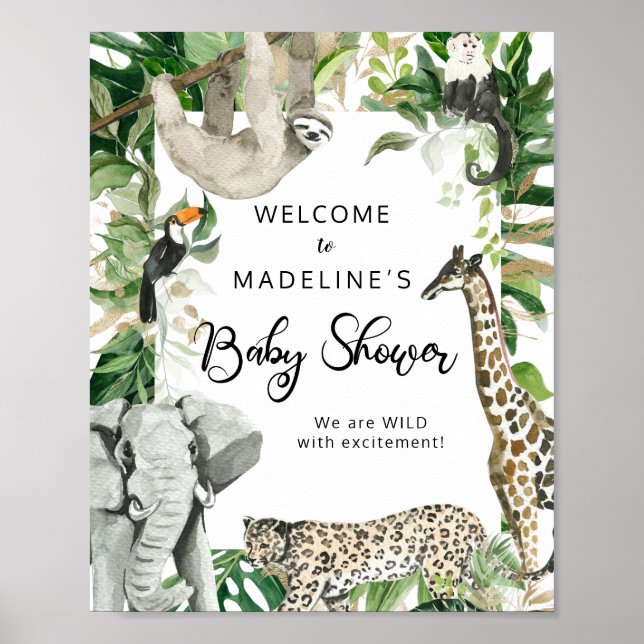 Tropical Wild Safari Animal Baby Shower Welcome Poster (Front)