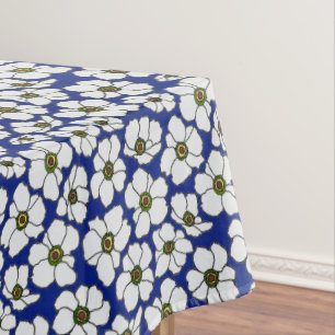 Tropical Wildflowers On Blue  Tablecloth