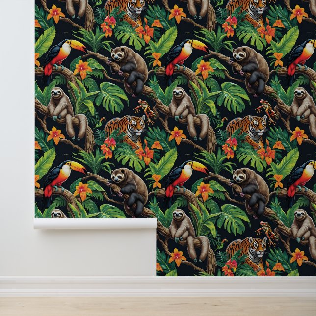 Tropical Wildlife Paradise Self-Adhesive  Wallpaper (Application)