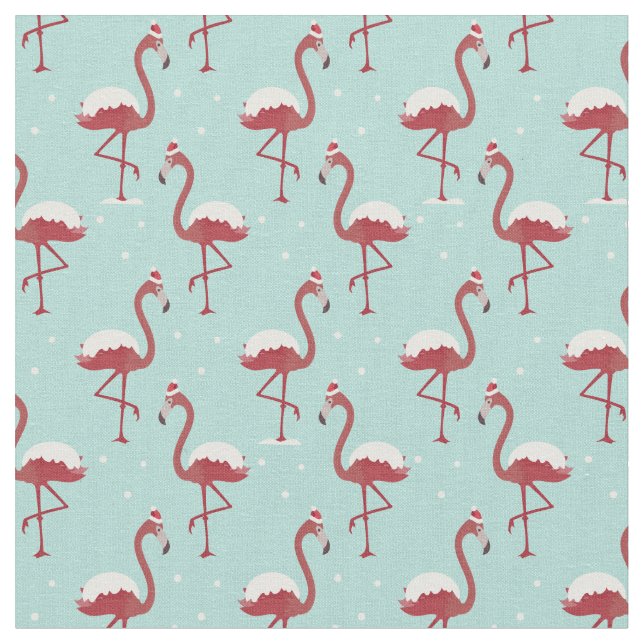 Tropical Winter Christmas Flamingo Pattern Fabric (Close Up)