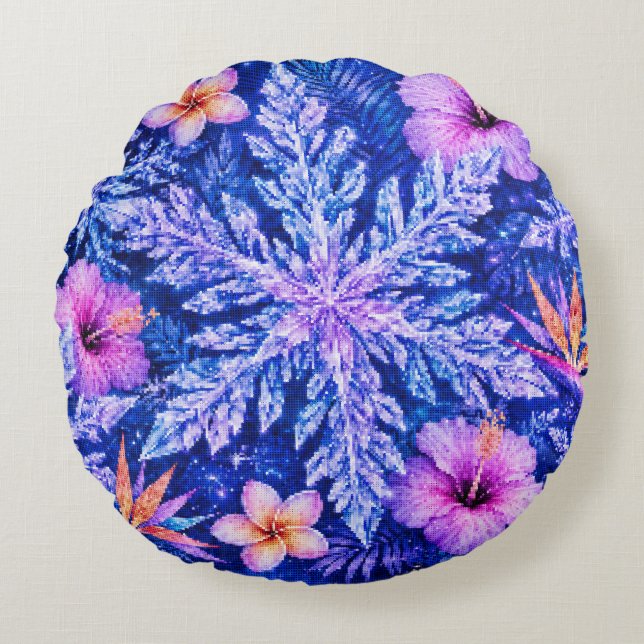 Tropical Winter Snowflakes Round Cushion (Front)
