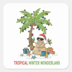 Tropical Winter Wonderland Funny Christmas Square Sticker