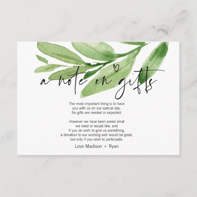 Tropical Wishing Well Wedding Note on Gifts Card (Front)