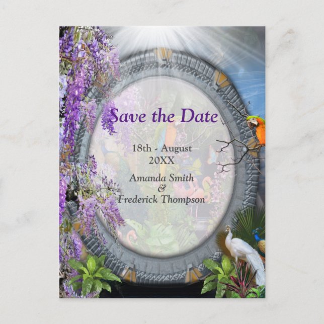 Tropical Wisteria Paradise at the Golden Palace An Announcement Postcard (Front)
