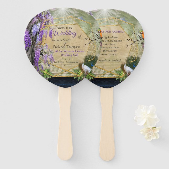 Tropical Wisteria Paradise at the Golden Palace Hand Fan (Front and Back)