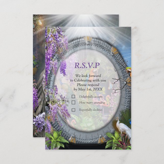 Tropical Wisteria Paradise at the Golden Palace RS RSVP Card (Front/Back)