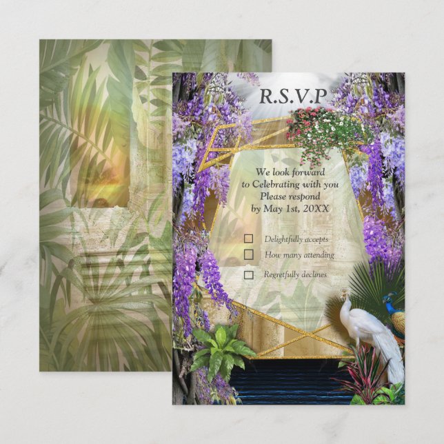 Tropical Wisteria Paradise at the Golden Palace RS RSVP Card (Front/Back)