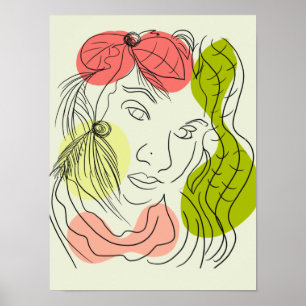 Tropical Woman Line Art Colourful Poster