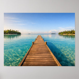 Tropical Wooden Pier Poster - Clear Turquoise