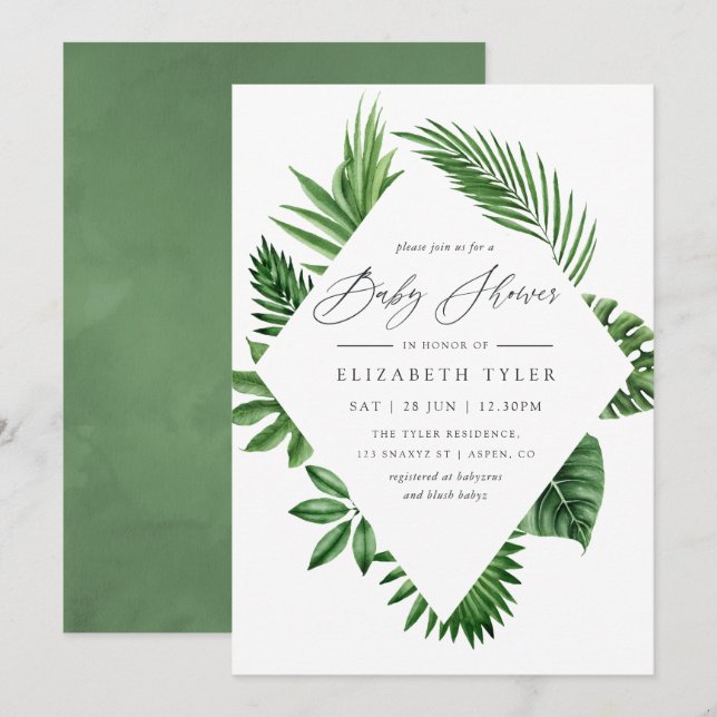 Tropical Woodland Forest Greenery Baby Shower Invitation (Front/Back)