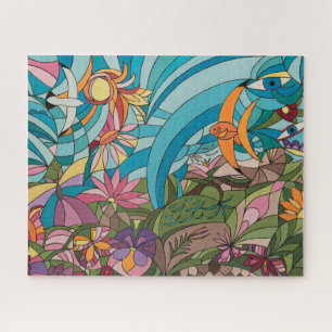 Tropical world stained glass style jigsaw puzzle
