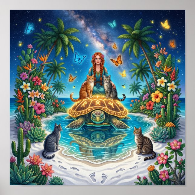 Tropical World Turtle — Nordic Fantasy Art Print” Poster (Front)