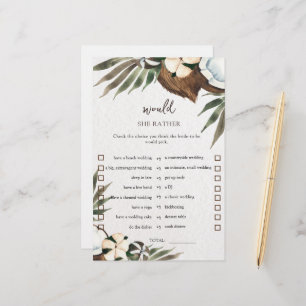 Tropical Would She Rather Bridal Shower Game Card