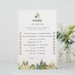 Tropical Would She Rather Bridal Shower Game Card